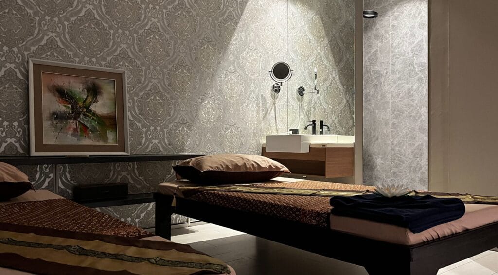 Couples suite with private shower and vanity. Relax together, leave renewed.