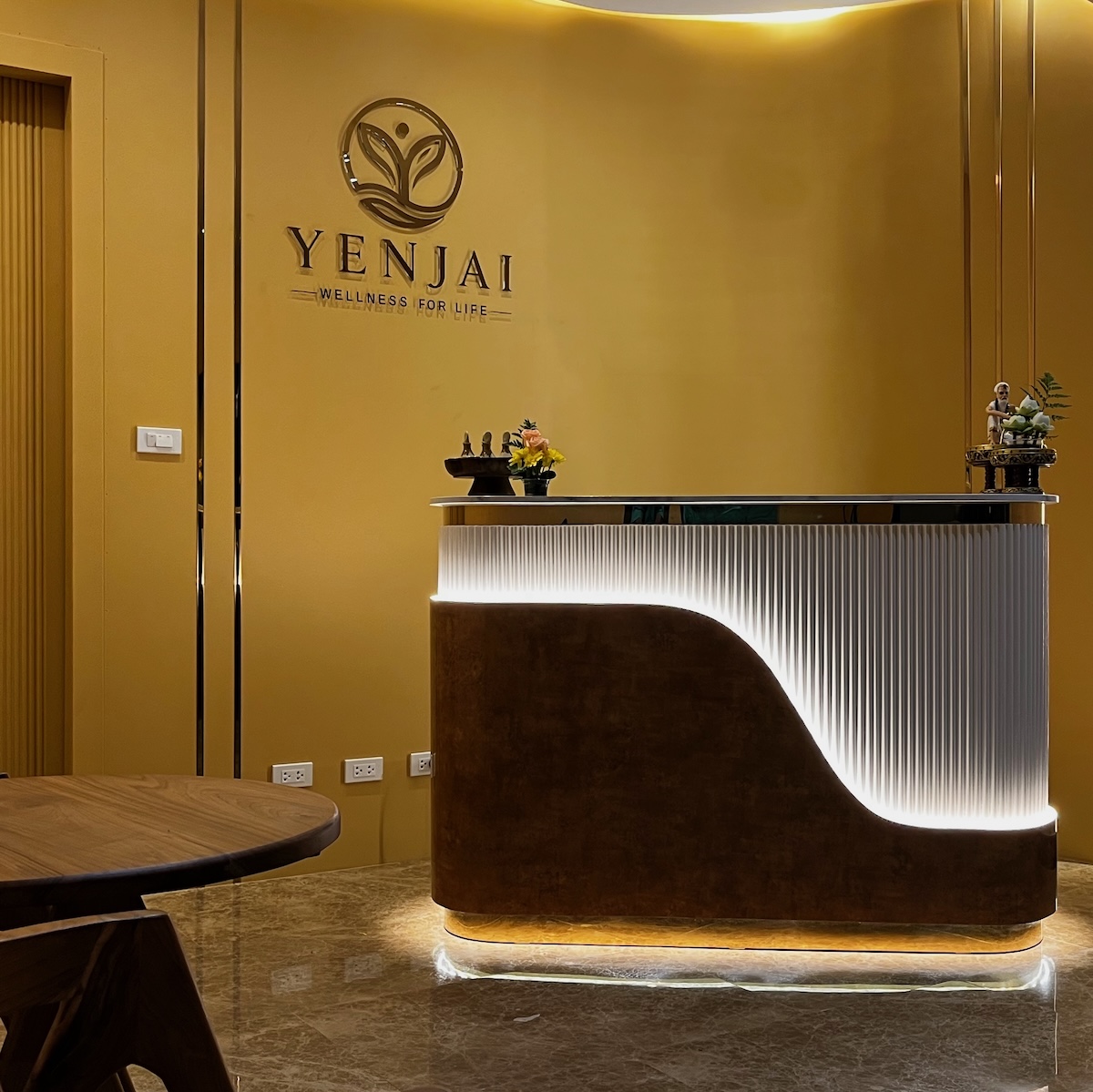 Yenjai Wellness for Life's newly remodeled lobby, created for calm, peace, and quiet.